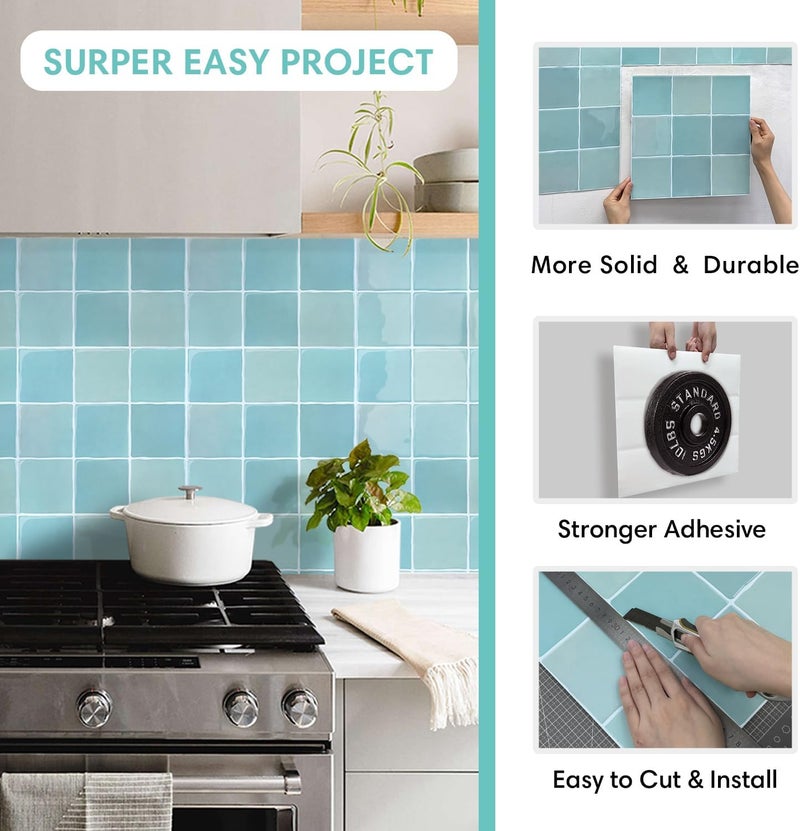 Commomy Thicker Peel and Stick Tiles - 10 pcs of 12" x 12" - 3D Adhesive Square Peel and Stick Tiles Backsplash for Kitchen, Bathroom, Removable, Waterproof, Vinyl Wall Tile - Image 4